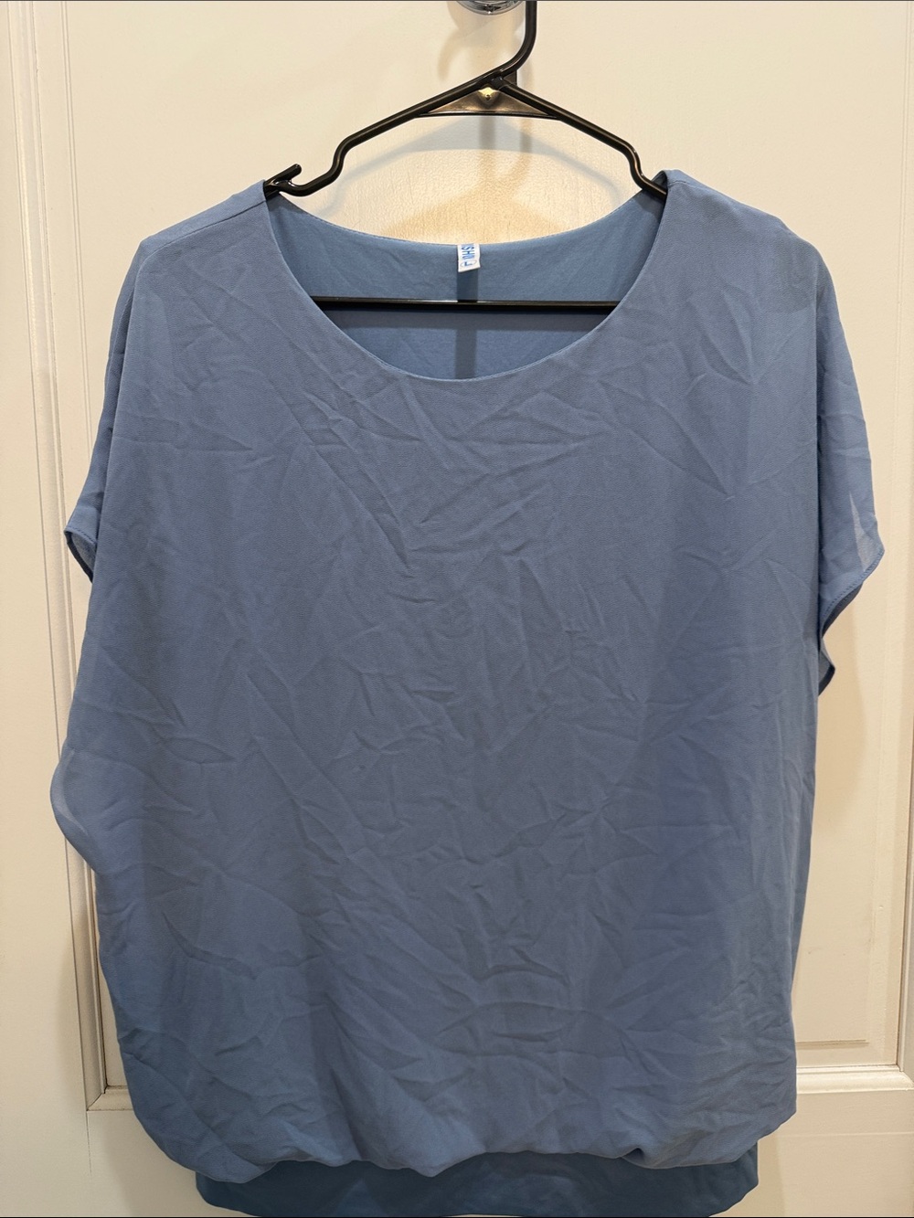 Relaxed Fit Short Sleeve Blouse in Dusty Blue